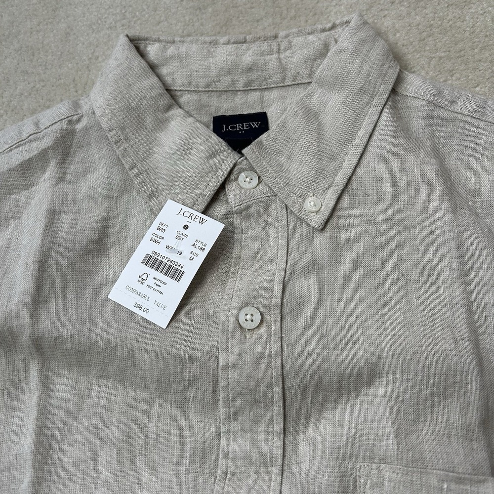 J Crew Shirt Mens Medium Textured Linen Blend Short Sleeve Preppy Button Up